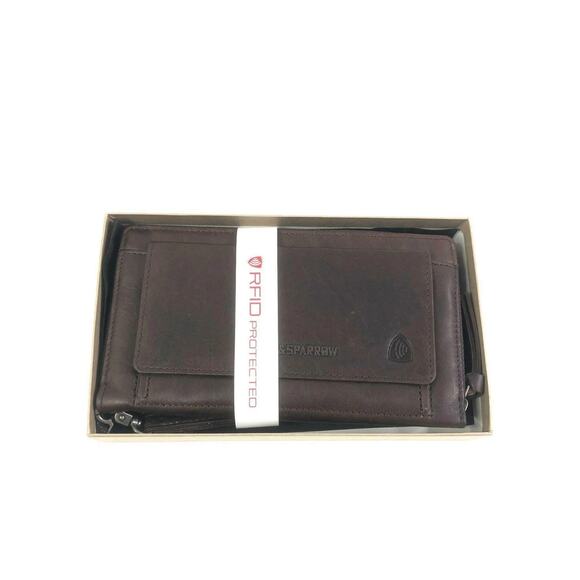 Spikes & Sparrow Wristlet Zip Wallet Dark Brown Leather Aspen RFID Protected - Picture 3 of 13